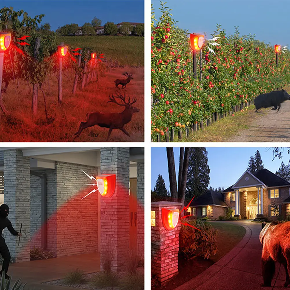 Solar Alarm Animal Repellent Anti-wild Boar Drive Professional Alarmanti-theft Flashing Remote Control Siren Sensor Alarm Light