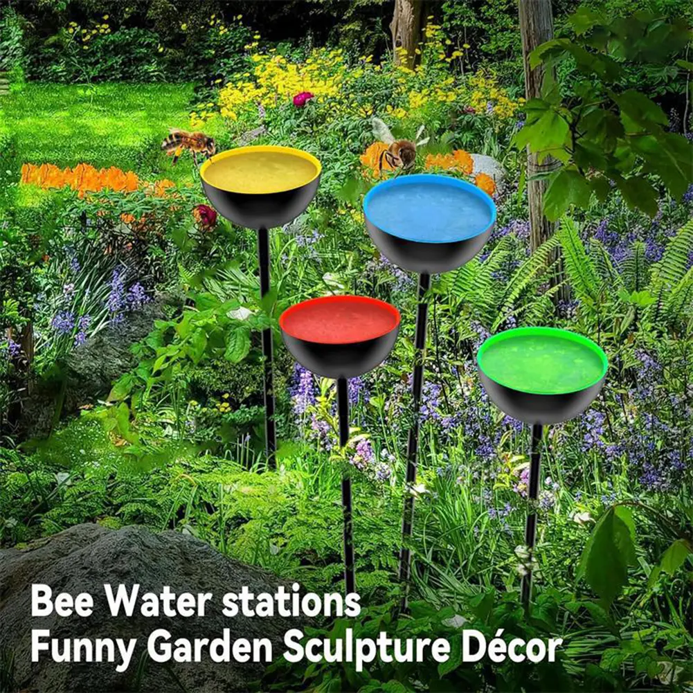 Bee Watering Station Metal Bee Water Feeder with Stake Butterfly Bath Bowl Standing Bee Feeder for Outdoor Decor