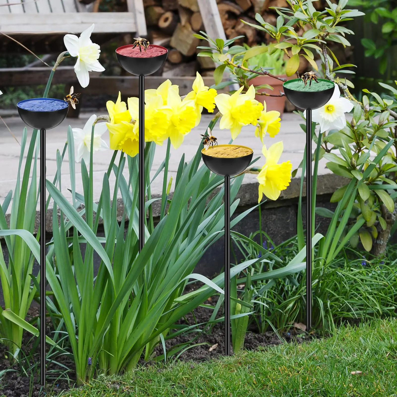 Bee Watering Station Metal Bee Water Feeder with Stake Butterfly Bath Bowl Standing Bee Feeder for Outdoor Decor