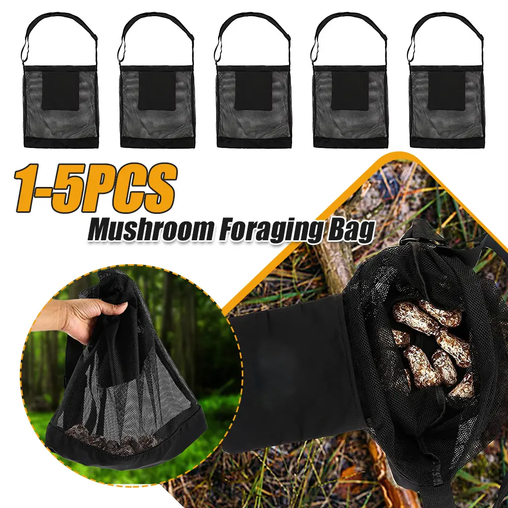 1-5Pc Harvesting Bag Mesh Fruit Picking Bag Large Capacity with Adjustable Shoulder Strap for Mushroom Hunting Gathering Outdoor
