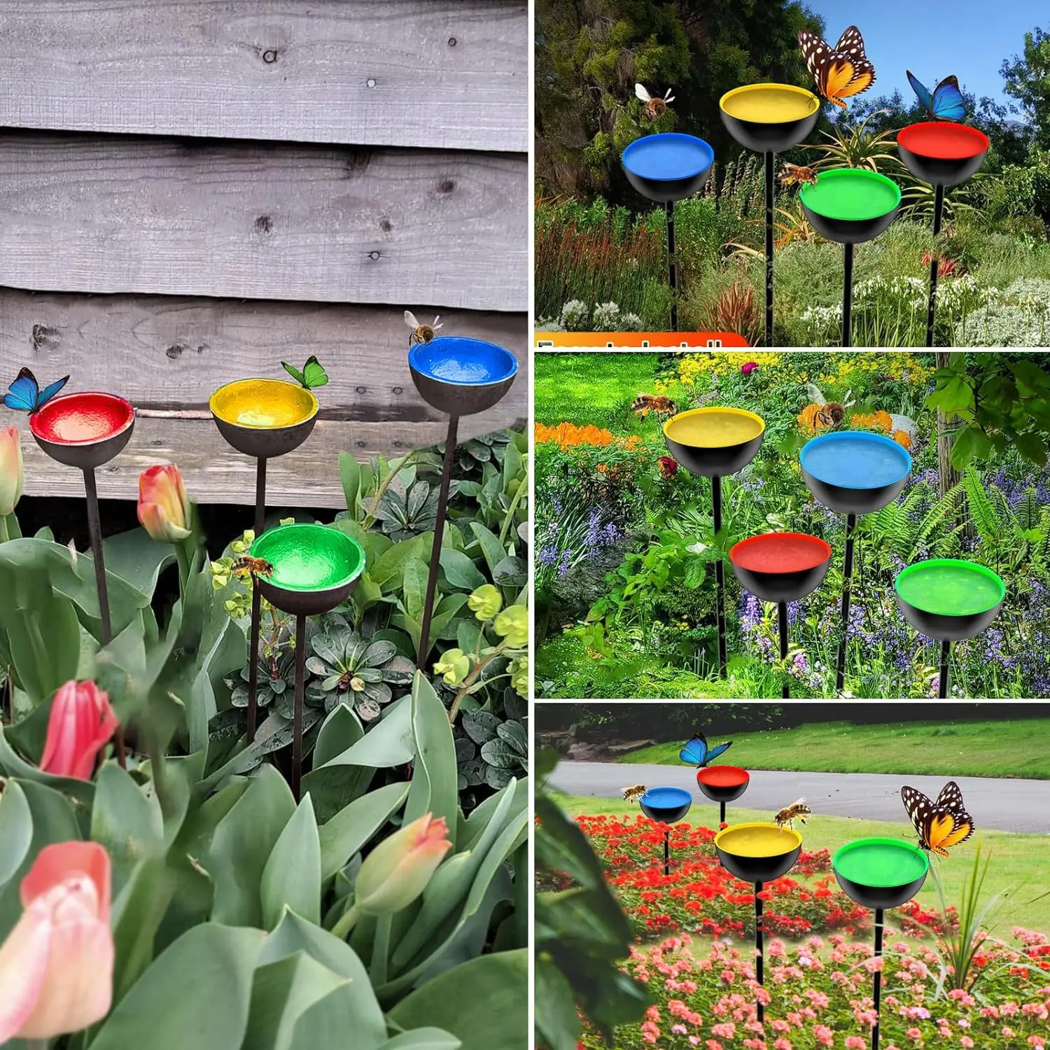 Bee Watering Station Metal Bee Water Feeder with Stake Butterfly Bath Bowl Standing Bee Feeder for Outdoor Decor