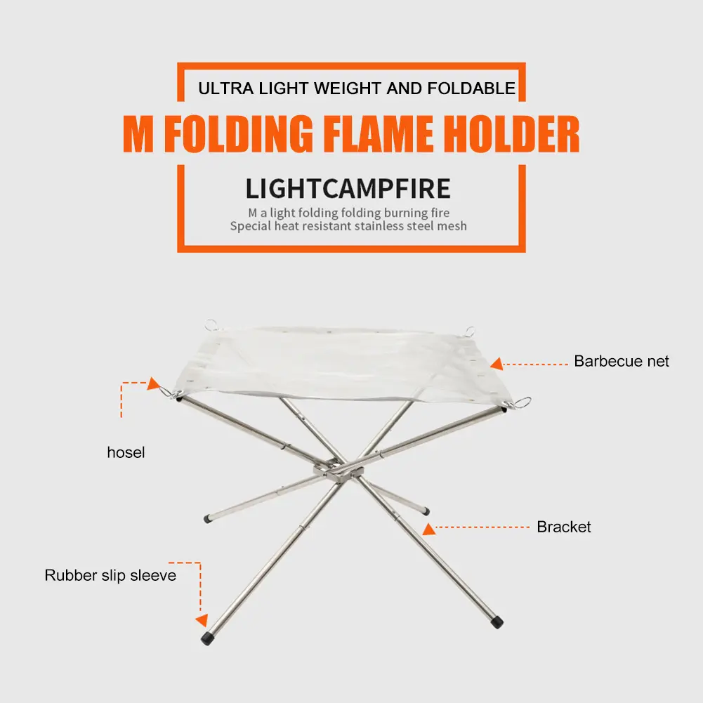 Stainless Steel Mesh Fire Pits Fireplace Folding Campfire Stand Wood Stove for Camping Outdoor Patio Backyard and Garden