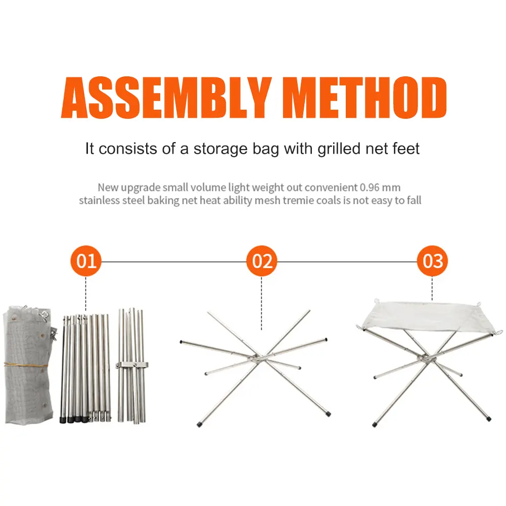 Stainless Steel Mesh Fire Pits Fireplace Folding Campfire Stand Wood Stove for Camping Outdoor Patio Backyard and Garden