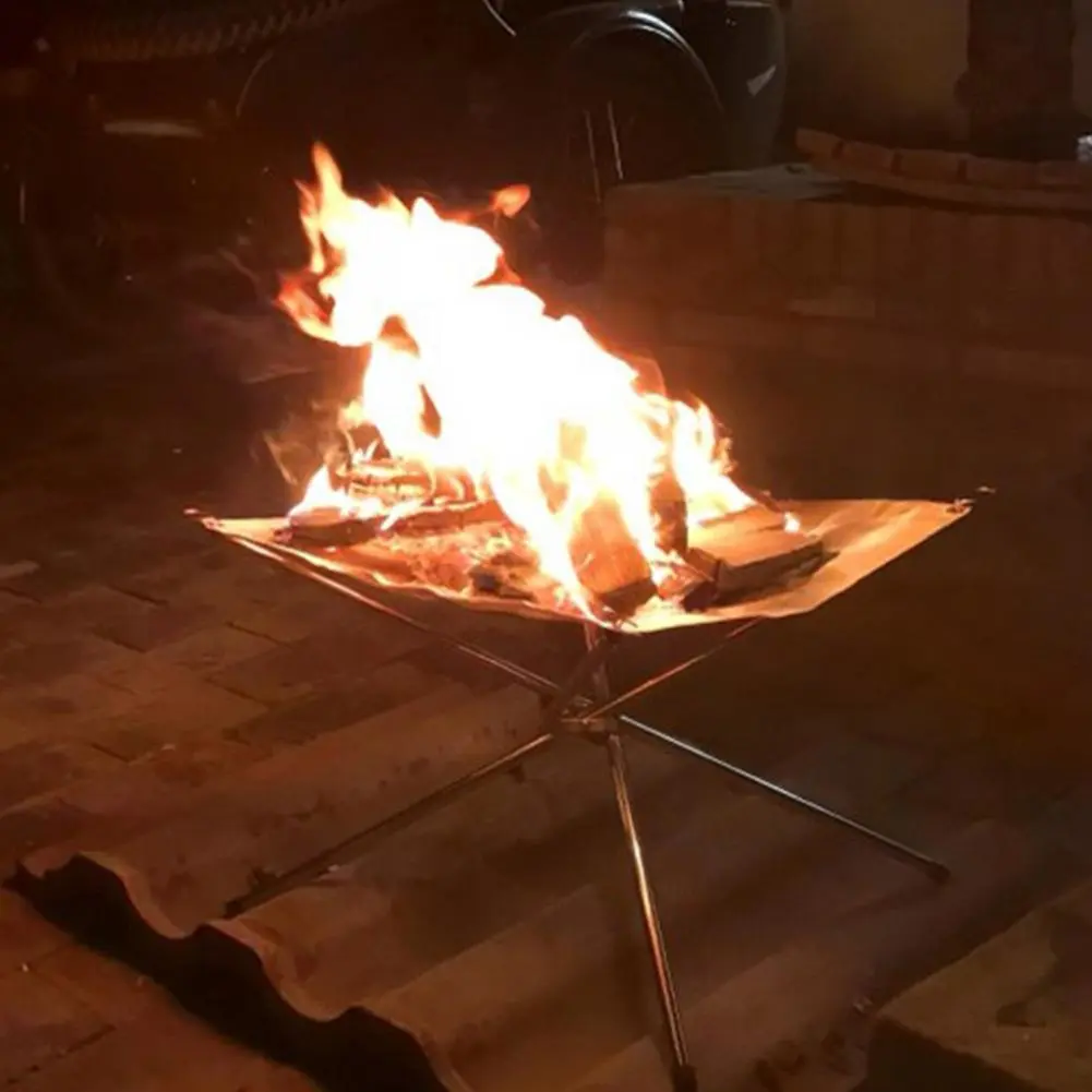 Stainless Steel Mesh Fire Pits Fireplace Folding Campfire Stand Wood Stove for Camping Outdoor Patio Backyard and Garden