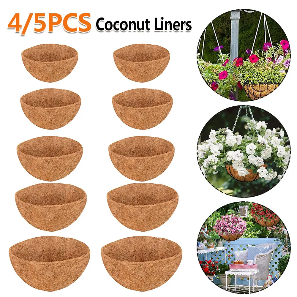 4/5PCS Natural Hanging Basket Liner Wall Decoration Coconut Fiber Flower Planter Breathable Waterproof for Greenhouse Supplies