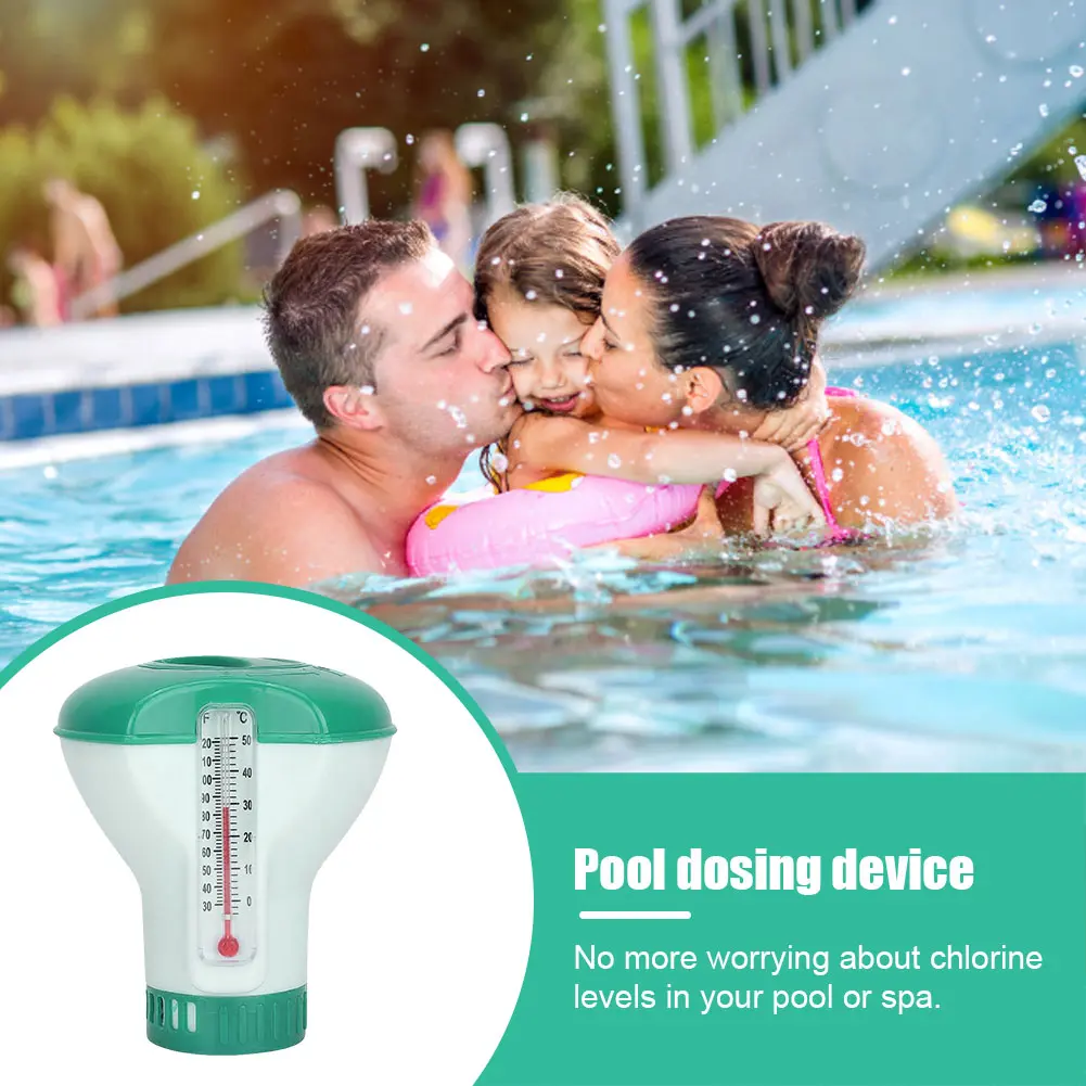 Floating Chlorine Dispenser with Thermometer Versatile Chlorine Tablets Dispenser Pool Maintenance Floater for Pool Spa Hot Tub