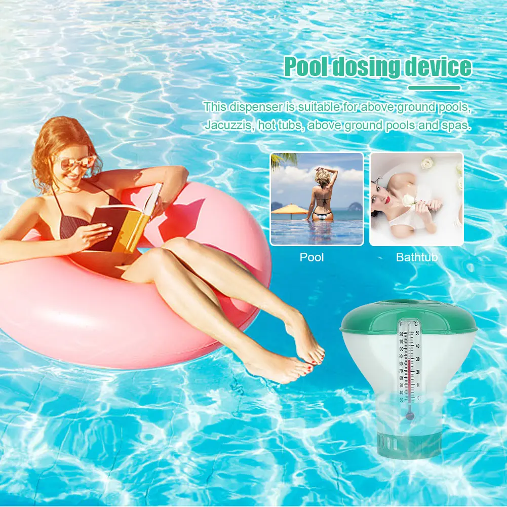 Floating Chlorine Dispenser with Thermometer Versatile Chlorine Tablets Dispenser Pool Maintenance Floater for Pool Spa Hot Tub