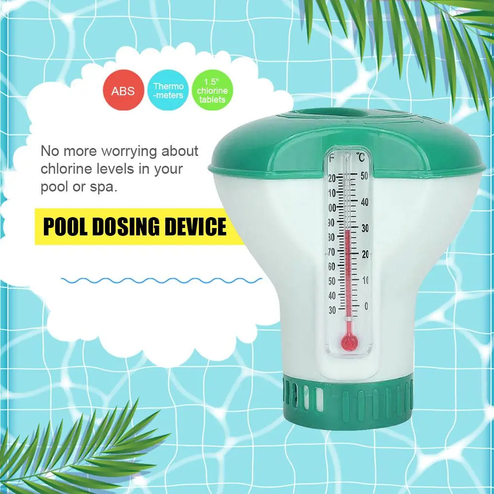 Floating Chlorine Dispenser with Thermometer Versatile Chlorine Tablets Dispenser Pool Maintenance Floater for Pool Spa Hot Tub