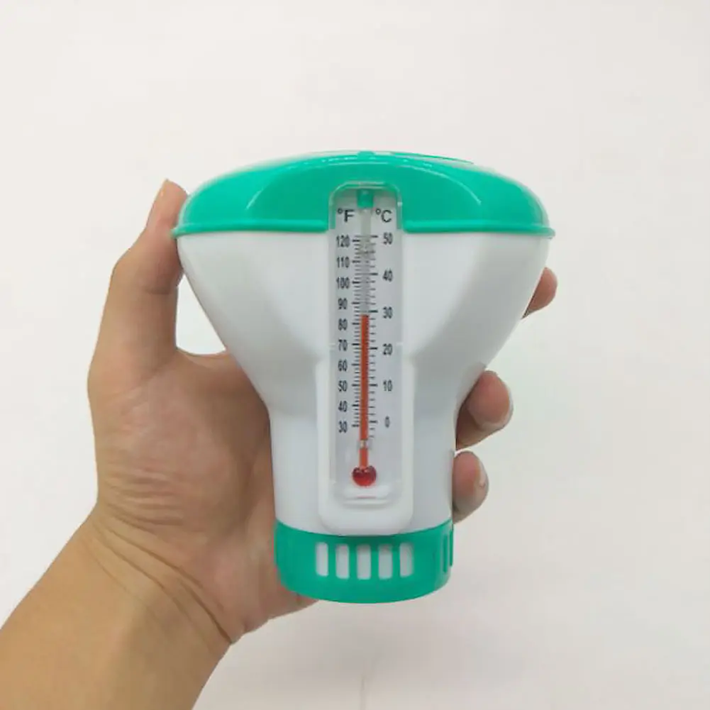 Floating Chlorine Dispenser with Thermometer Versatile Chlorine Tablets Dispenser Pool Maintenance Floater for Pool Spa Hot Tub