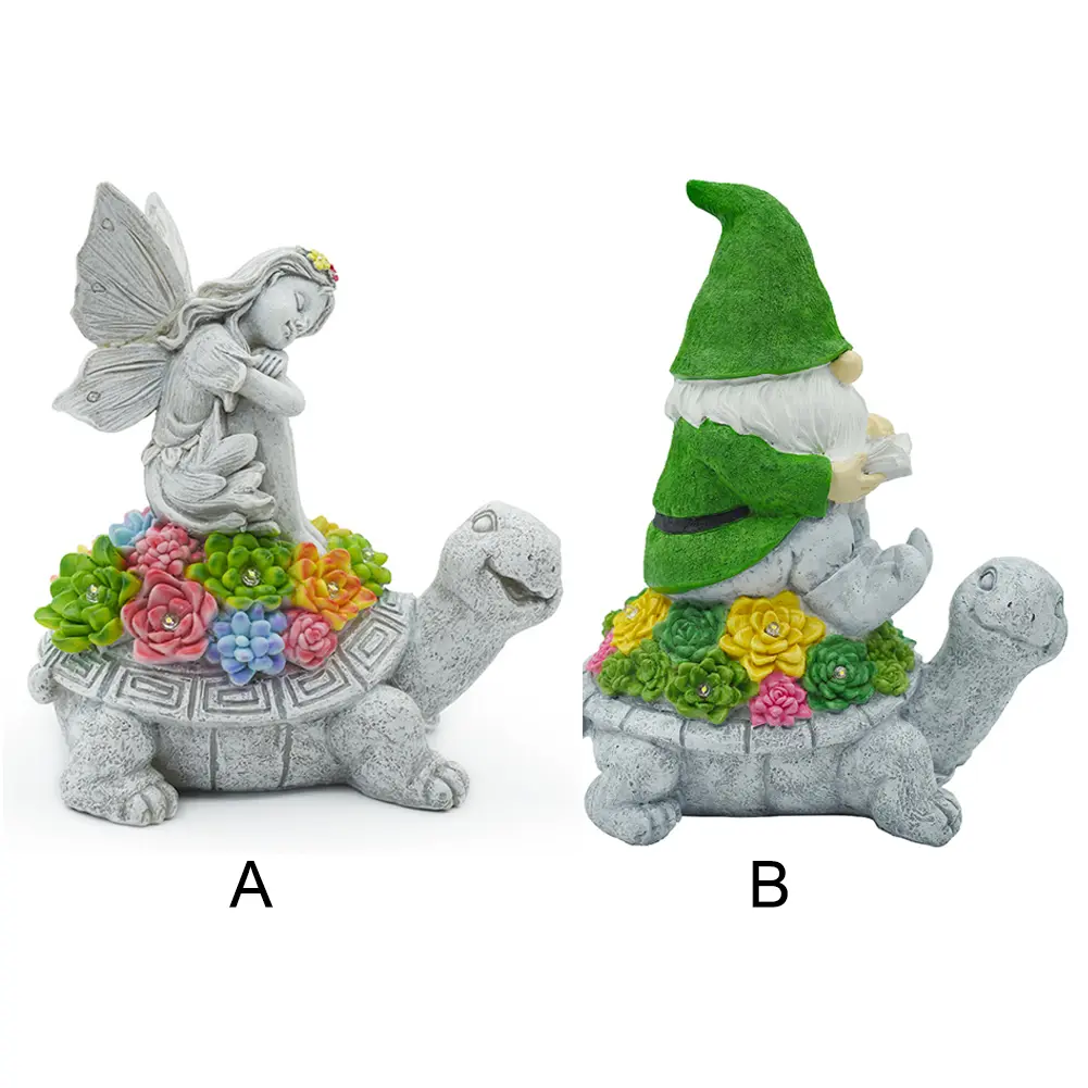 Angel Garden Statue Solar Lamp Decor with Solar Light Resin Turtle Figurine Lawn Ornament Outdoor Decor for Patio
