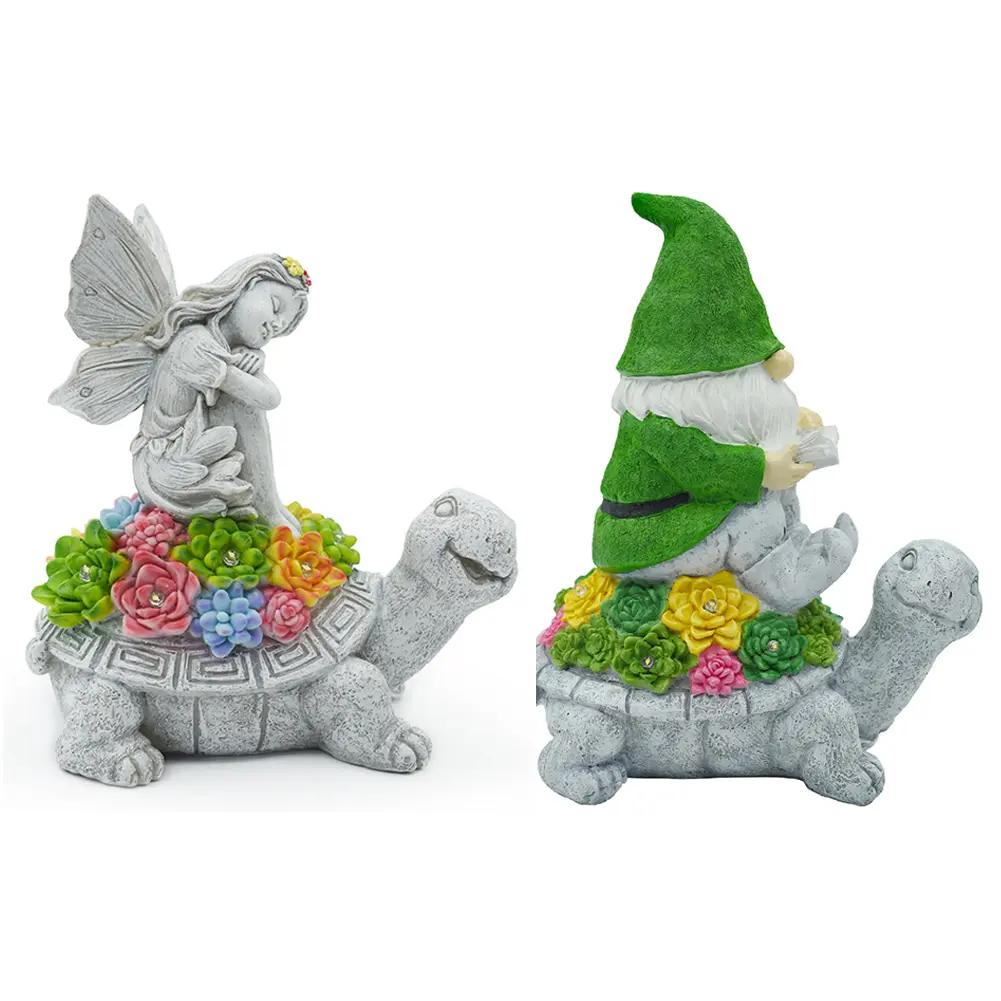 Angel Garden Statue Solar Lamp Decor with Solar Light Resin Turtle Figurine Lawn Ornament Outdoor Decor for Patio