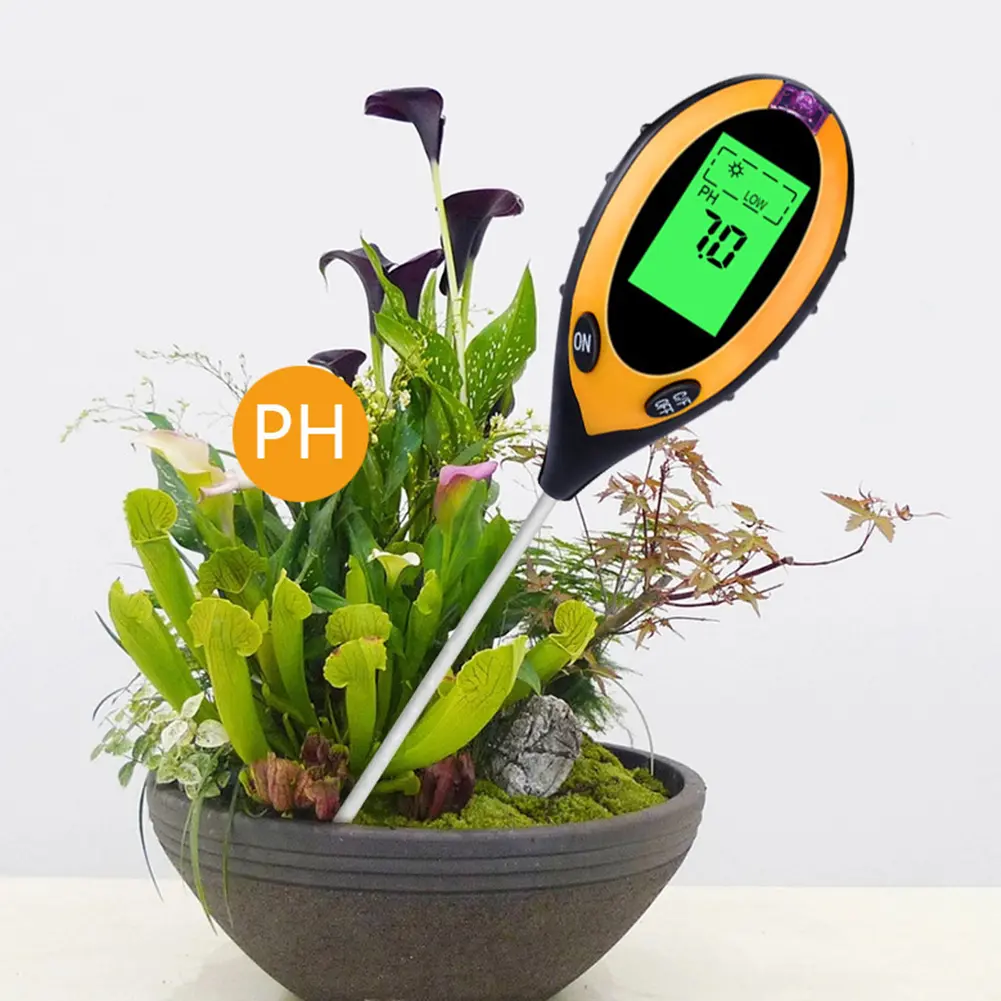 1-5PCS 4 in 1 Soil PH Meter LCD Digital Temperature Sunlight Moisture PH Garden Soil Tester Acidity Alkali Analysis Meter Parts