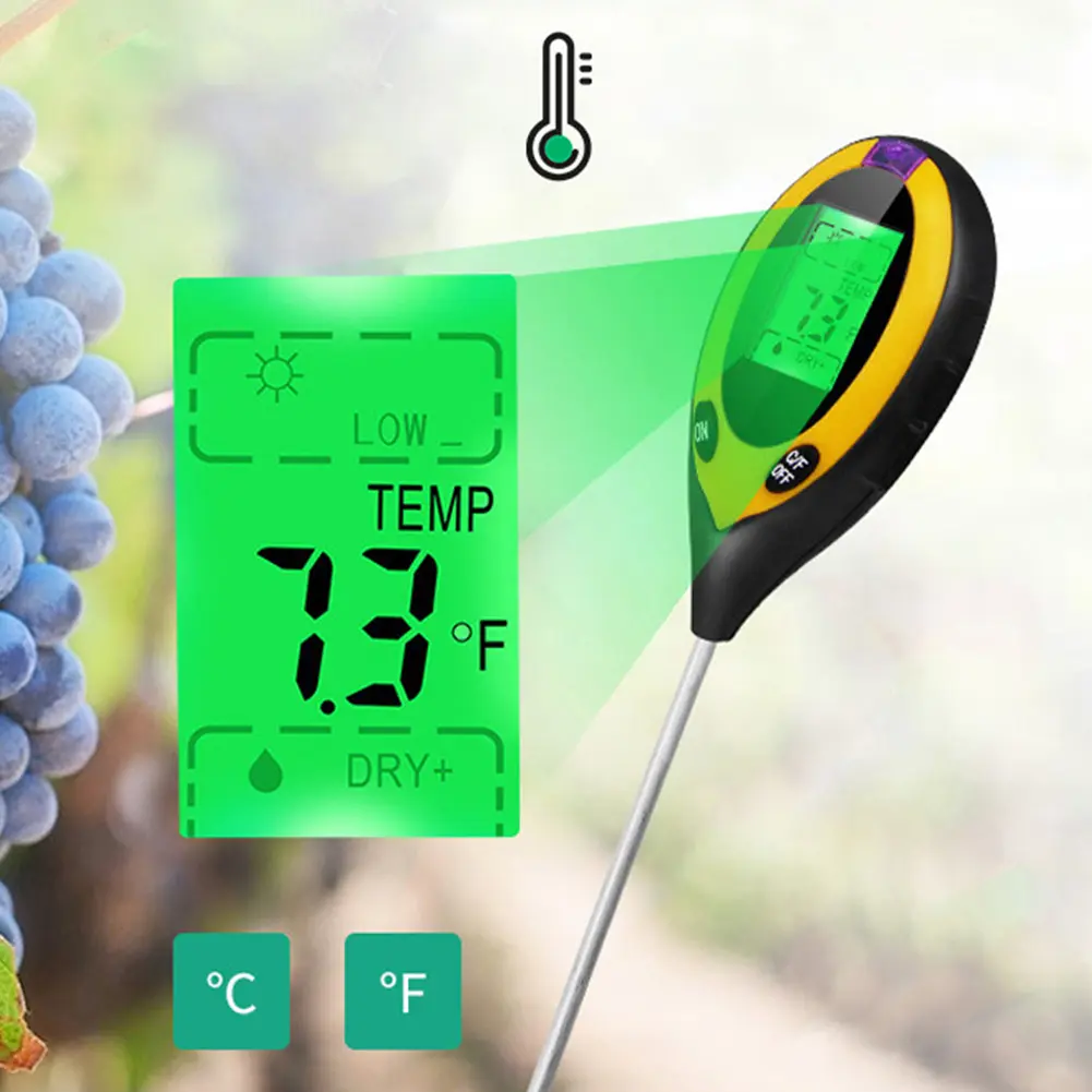 1-5PCS 4 in 1 Soil PH Meter LCD Digital Temperature Sunlight Moisture PH Garden Soil Tester Acidity Alkali Analysis Meter Parts