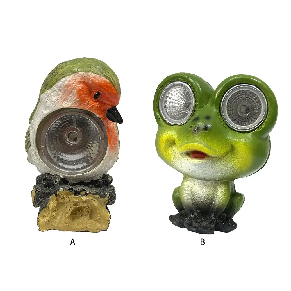 Bird/Frog Statue with Solar Powered Light Resin Garden Statue Waterproof Garden Animal Statues Garden Sculptures for Garden Yard