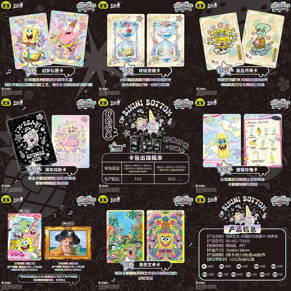 KAYOU Genuine SpongeBob SquarePants Card Fun Time Series Funny Animation 25th Anniversary Character Collection Cards Kids Gifts