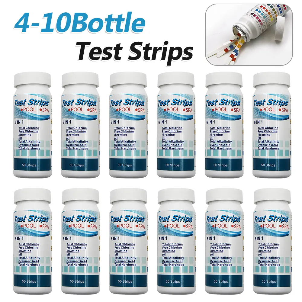 4-10Bottle 6-in-1 Water Test PH Strips High Precision Residual Chlorine Value Alkalinity Hardness Tester Detection for Pool Spa