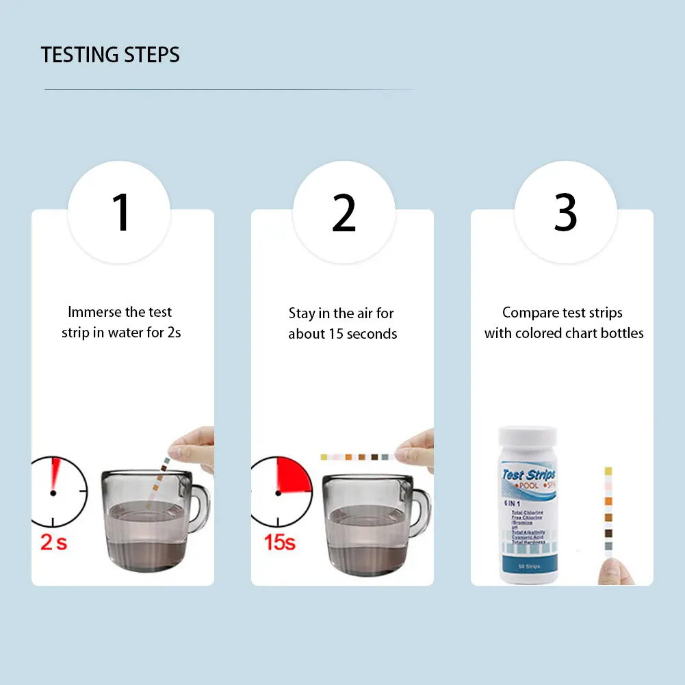 4-10Bottle 6-in-1 Water Test PH Strips High Precision Residual Chlorine Value Alkalinity Hardness Tester Detection for Pool Spa