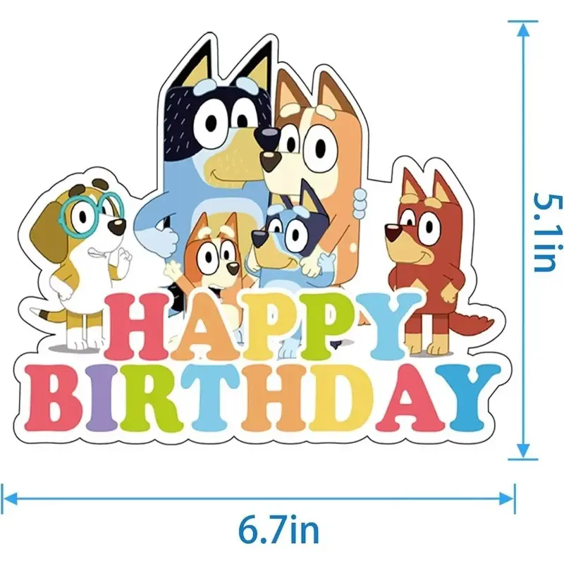 25Pcs/Set Bluey Theme Cake Decoration Cartoon Bingo Cupcake Top Happy Birthday for Kids Birthday Party Cake Dessert Decorations
