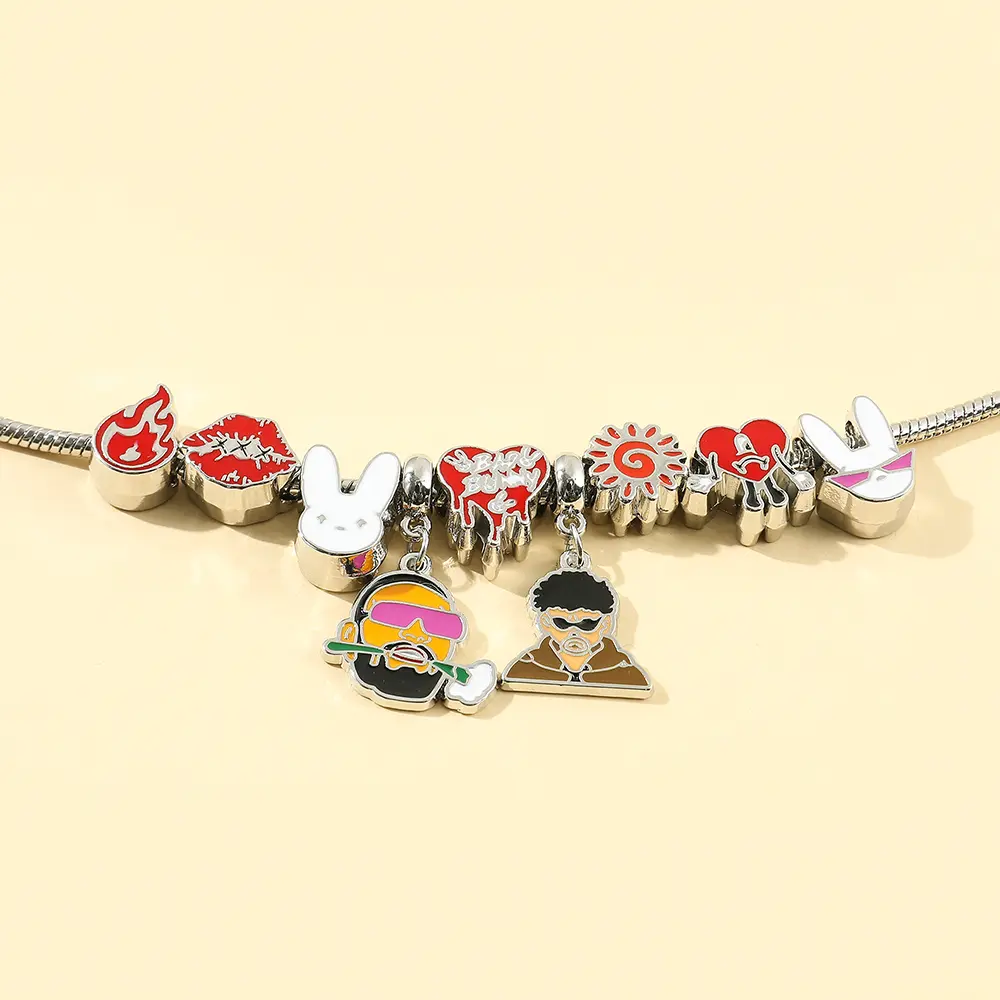 Bad Bunny Charms for Bracelets Snake Chain Bangles For Women Hip Hop Singer Gift Fashion Accessories