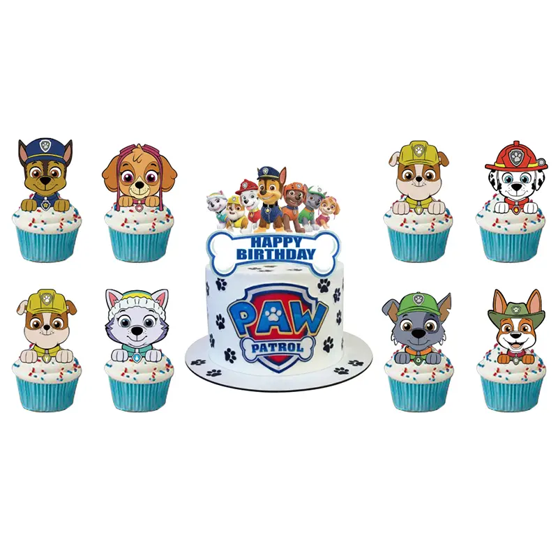 16pcs PAW Patrol Chase Cake Topper Anime Kids Happy Birthday Cake Decoration Cartoon Cupcake Topper for Boy Girl Birthday Gift