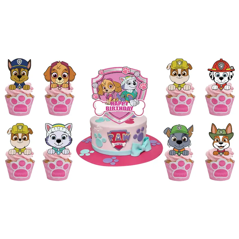 16pcs PAW Patrol Chase Cake Topper Anime Kids Happy Birthday Cake Decoration Cartoon Cupcake Topper for Boy Girl Birthday Gift