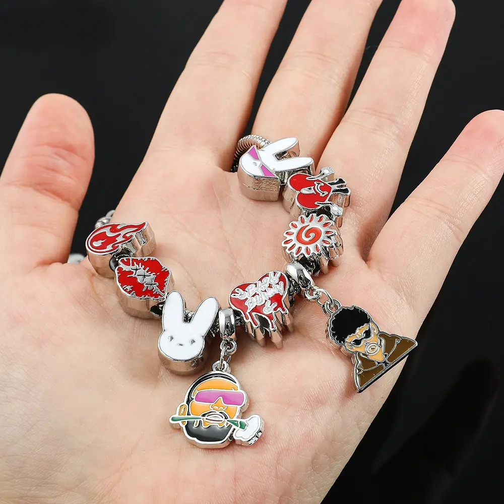Bad Bunny Charms for Bracelets Snake Chain Bangles For Women Hip Hop Singer Gift Fashion Accessories