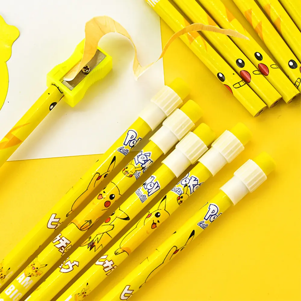 12pcs Pokemon Pikachu Pencil Anime Figure Cartoon Pencil Kawaii Student Stationery Kids Birthday Xmas Gifts