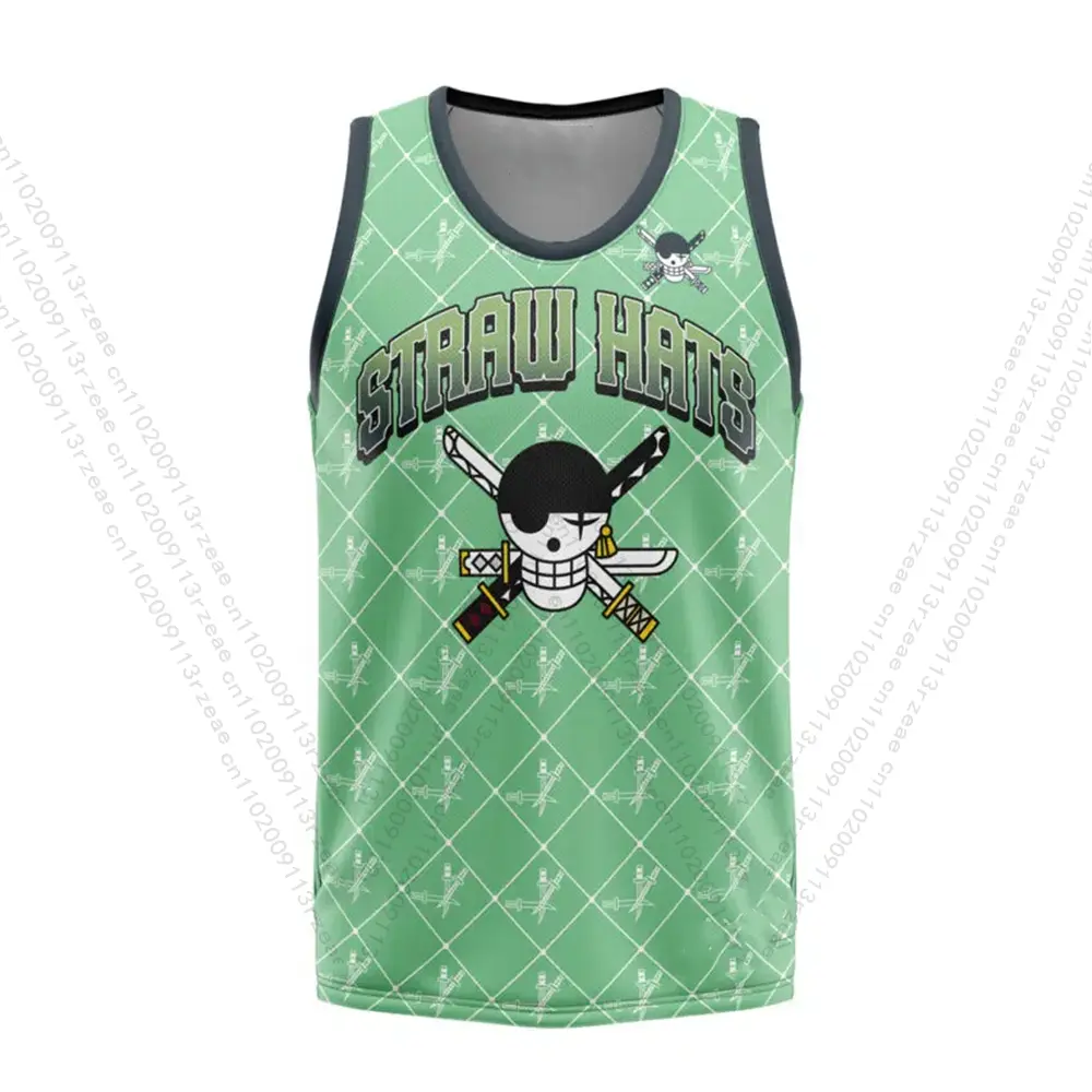 Straw Hats Zoro One Piece Anime Tank Top Men's Cosplay Luffy Y2K Print Gym Tshirt Casual Breathable Sports Kid Basketball Vest
