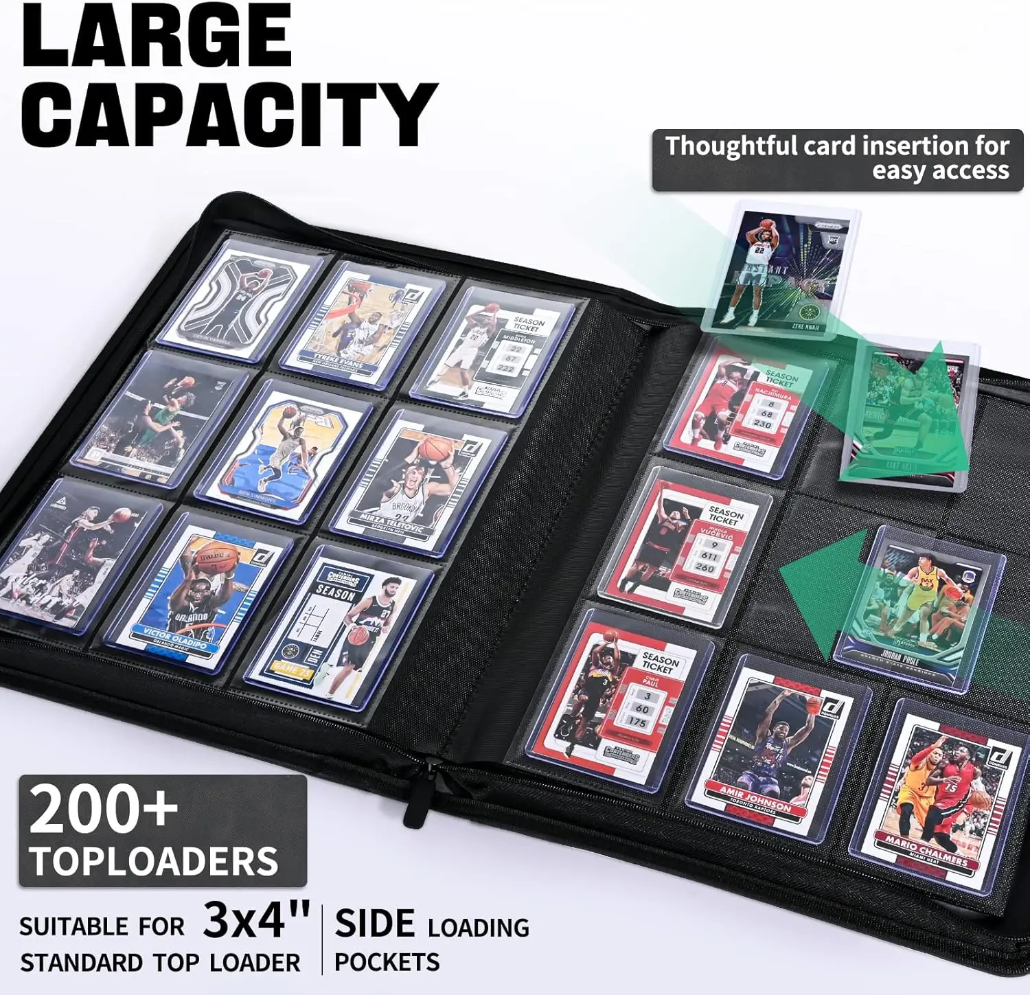 Toploader Card Binder, 9-Pocket Trading Card Album Holder fits for 3 x 4'' Top Loader, Double-sided Card Display Storage Carry