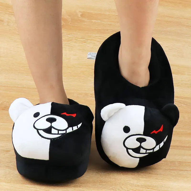 Monokuma Plush Slippers Game Anime Danganronpa Black White Women Stuffed Animal Home Cosplay Props Shoes Gift for Kids Children