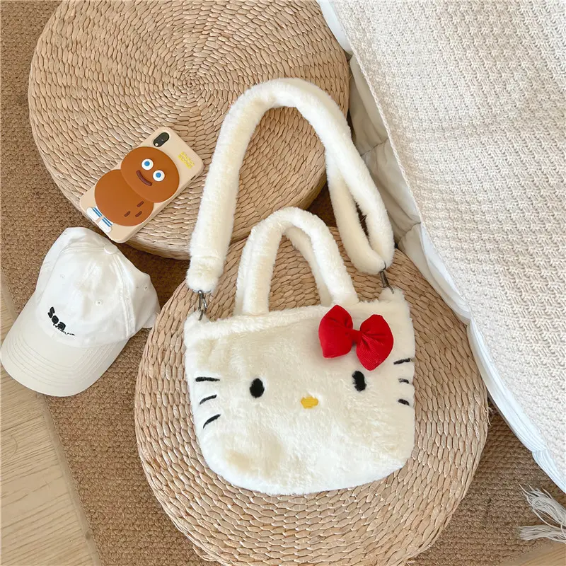 25cm Sanrio Plush Bag Kawaii Kuromi Cinnamoroll Melody Cartoon Anime Plush Handbag Crossbody Cosmetic Travel Storage Bags