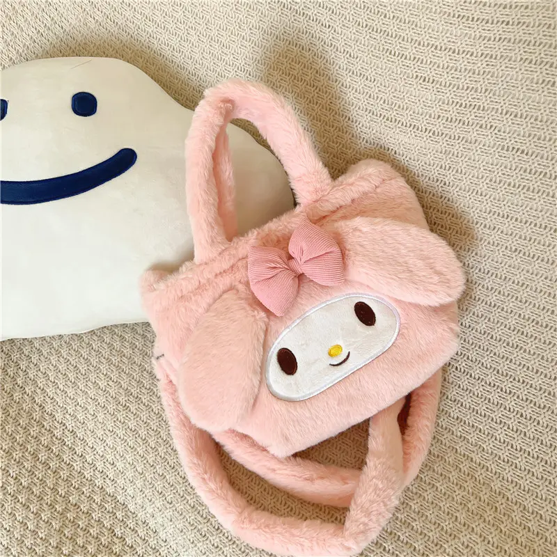 25cm Sanrio Plush Bag Kawaii Kuromi Cinnamoroll Melody Cartoon Anime Plush Handbag Crossbody Cosmetic Travel Storage Bags