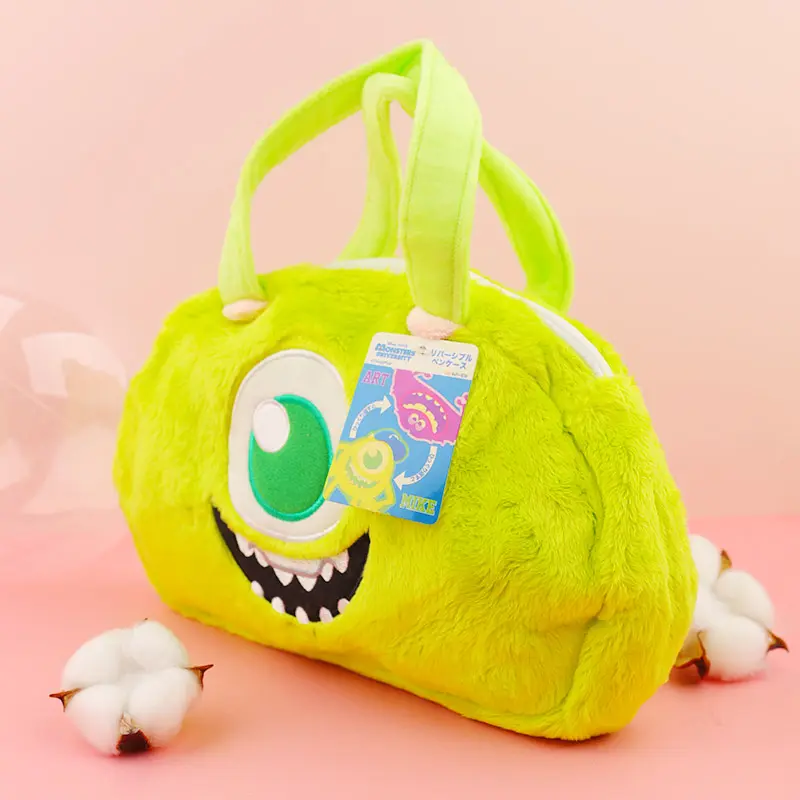 Kawaii Disney Stuffed Makeup Bag Mike Wazowski Toys Handback For Woman Green Cute Plush Cosmetic Portable Storage Bag For Girls