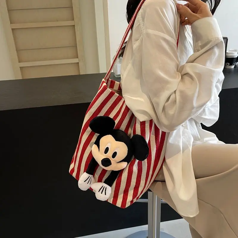 MINISO Large Capacity Mickey Doll Handbag Cute Anime One-shoulder Women Lovely Doll Commuter Bucket Bag Kawaii Gifts Toys