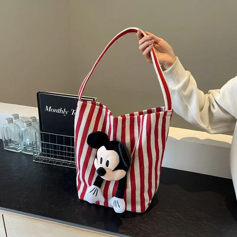 MINISO Large Capacity Mickey Doll Handbag Cute Anime One-shoulder Women Lovely Doll Commuter Bucket Bag Kawaii Gifts Toys
