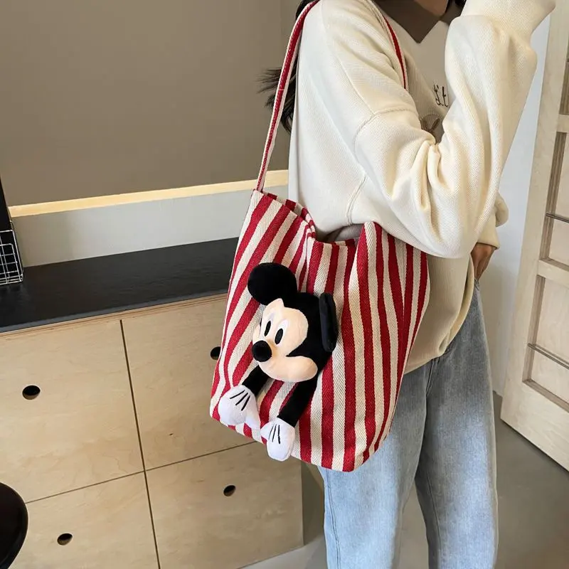 MINISO Large Capacity Mickey Doll Handbag Cute Anime One-shoulder Women Lovely Doll Commuter Bucket Bag Kawaii Gifts Toys