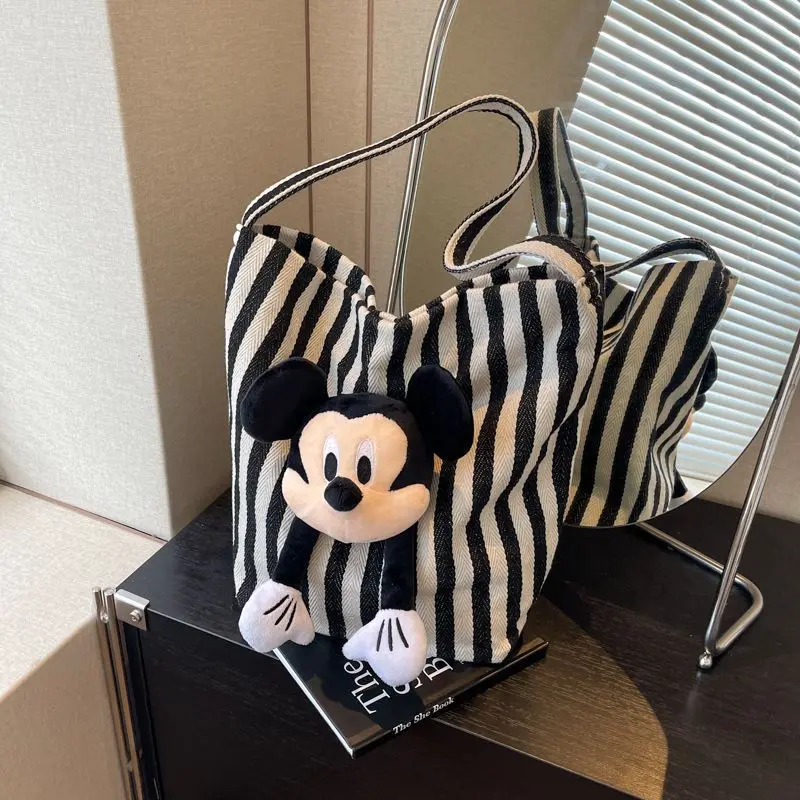 MINISO Large Capacity Mickey Doll Handbag Cute Anime One-shoulder Women Lovely Doll Commuter Bucket Bag Kawaii Gifts Toys