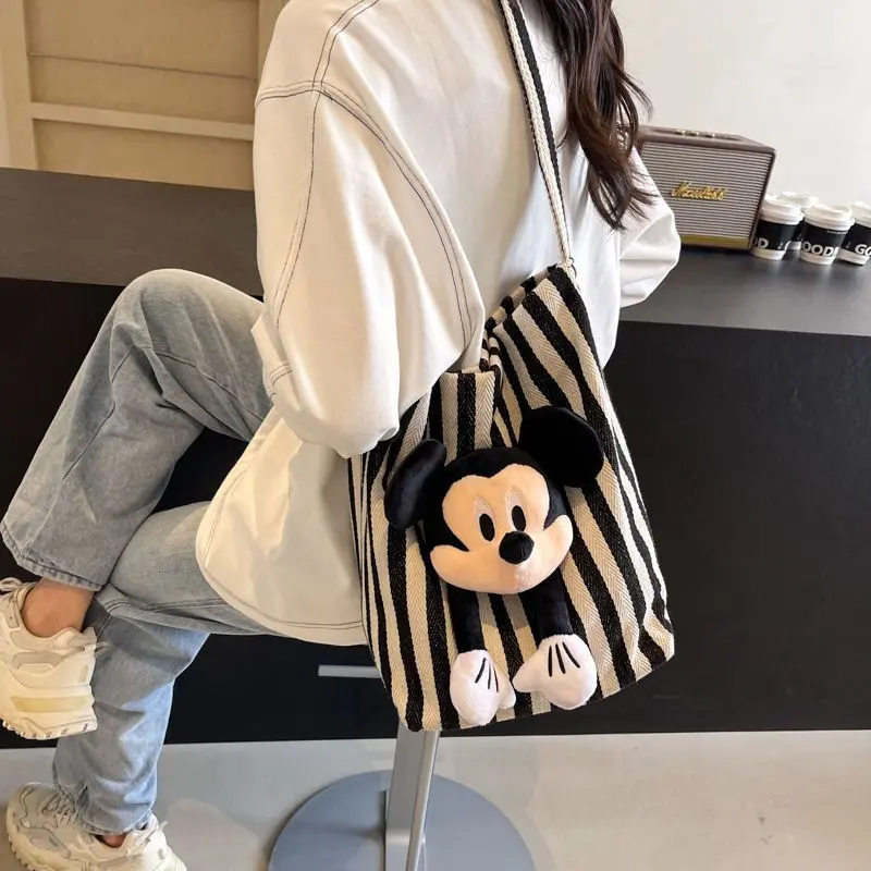 MINISO Large Capacity Mickey Doll Handbag Cute Anime One-shoulder Women Lovely Doll Commuter Bucket Bag Kawaii Gifts Toys