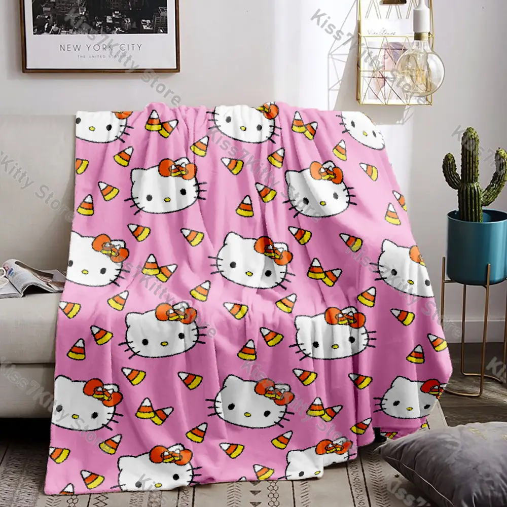 New Hello Kittys Halloween Blanket Flannel Winter Warm Shawl Anime Pumpkin Printed Throw Quilt for Bedroom Decor Home Bedsqread