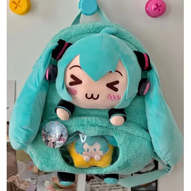 Hatsune Miku Girl's New Sweet And Cute Creative Anime Picture Embroidery Fashion Large Capacity Storage Soft Plush Backpack