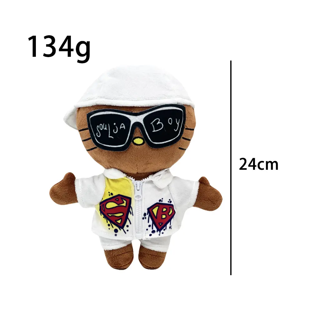 Hello Kitty Soulja Boy Plush Doll with White Casual Suit Clothes Plush Toy Figure Stuffed Toys Boys Girls Fans Collect Gifts