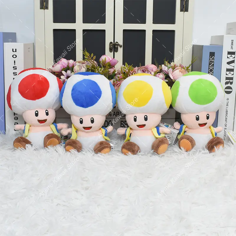 Kawaii Mario Bros Plush Toy Mushroom Toad Toadette Red Yellow Blue Green Man Toad Soft Stuffed Doll Toys Birthday Gift For Kids