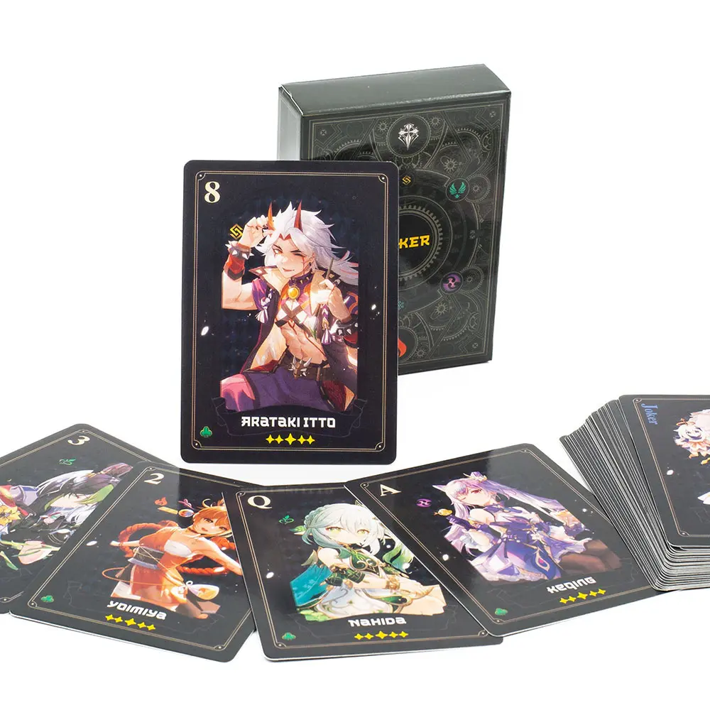 9.3*6.5Cm Anime Genshin Impact Poker 56Cards Gan Yu Shen He Thunder General Bronzing Card Playing Card Collection