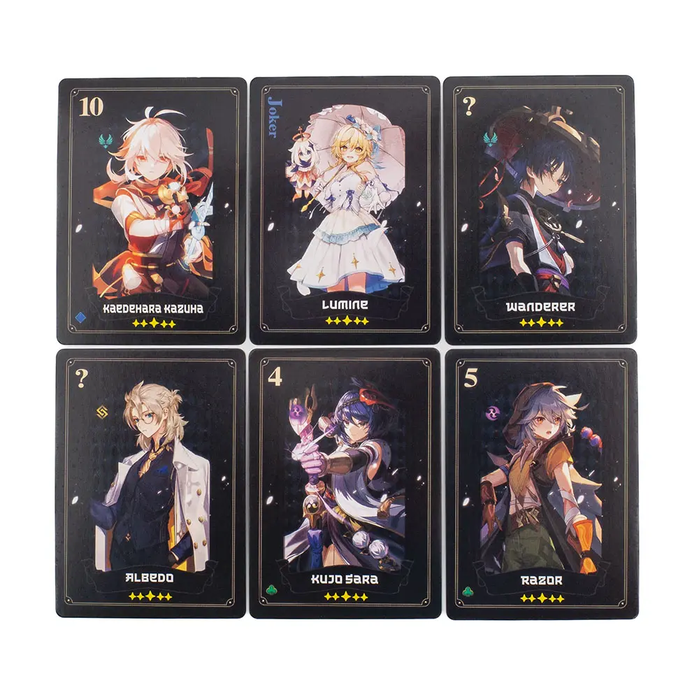 9.3*6.5Cm Anime Genshin Impact Poker 56Cards Gan Yu Shen He Thunder General Bronzing Card Playing Card Collection