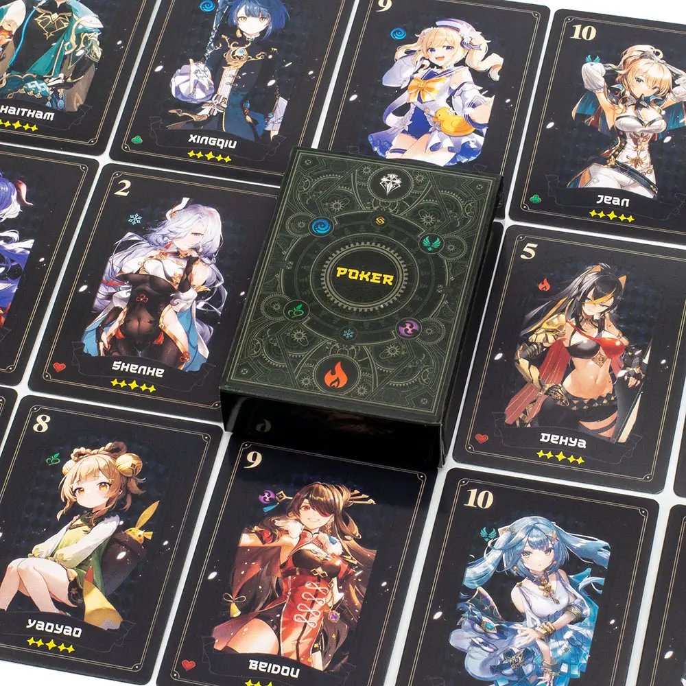 9.3*6.5Cm Anime Genshin Impact Poker 56Cards Gan Yu Shen He Thunder General Bronzing Card Playing Card Collection