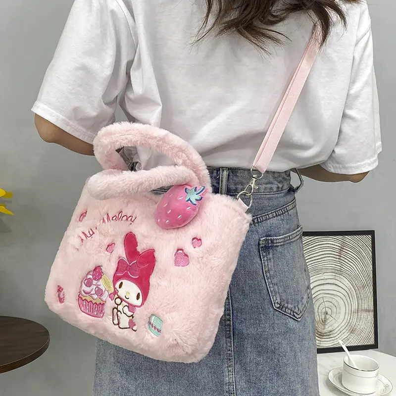 Sanrio Hello Kitty Plush Bag Kuromi Cinnamoroll Shoulder Bag Backpack Tote Bag My Melody Handbag Plushies Storage Bag Gift Girl