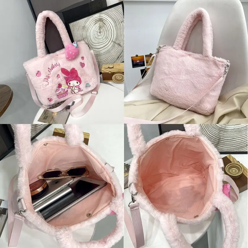 Sanrio Hello Kitty Plush Bag Kuromi Cinnamoroll Shoulder Bag Backpack Tote Bag My Melody Handbag Plushies Storage Bag Gift Girl
