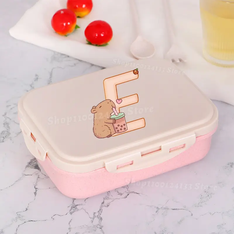 Capybara Lunch Boxes Kids Cute Letters A-Z Anime Print Man Separate Lunch Box Boy Girl Student School Picnic Portable Bento Case
