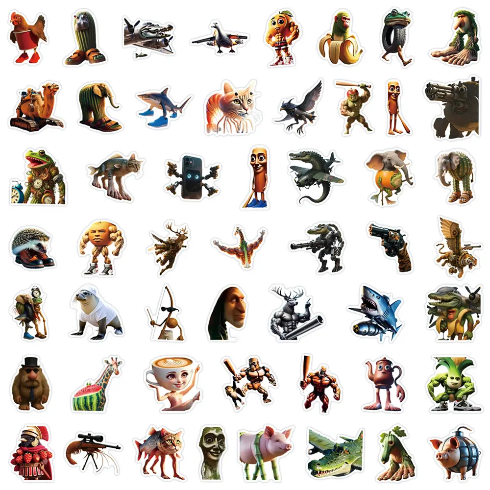 10/50/100PCS Abstract Animal Stickers Italian Brainrot Tung Tung Sahur Animals Doodle Cartoon Decal Kids Toy DIY Suitcase