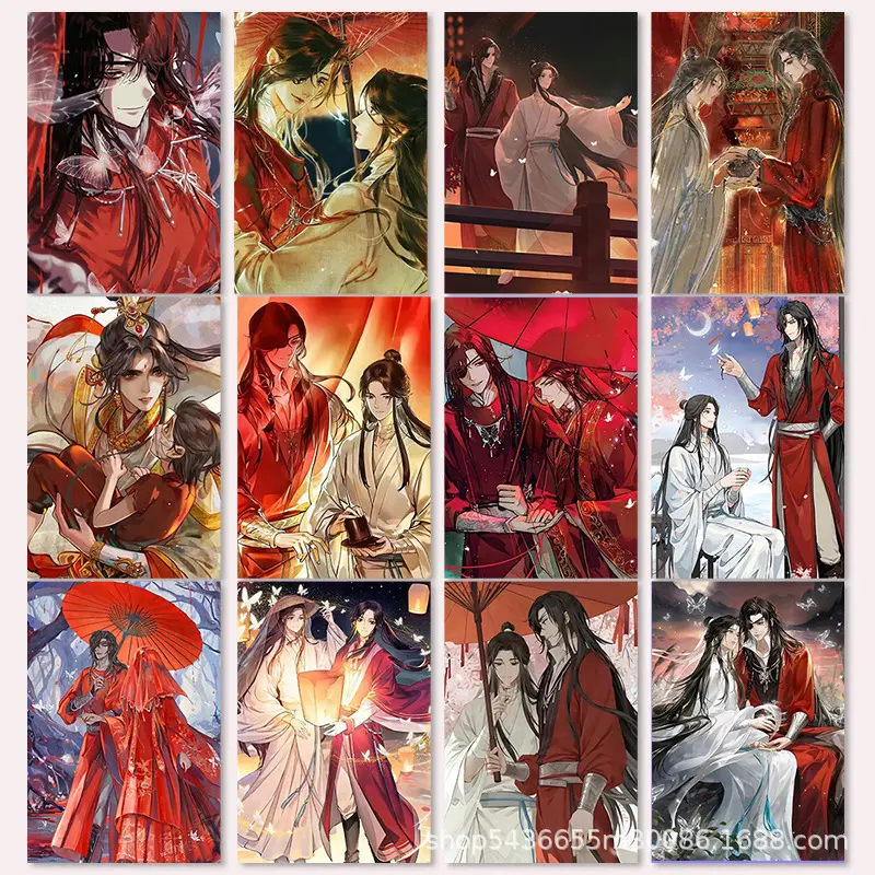 10/64pcs Anime Tian Guan Ci Fu LOMO Card Stickers Xie Lian Hua Cheng HD Sealing Label Decals Wall Desk Stationery Sticker Toys